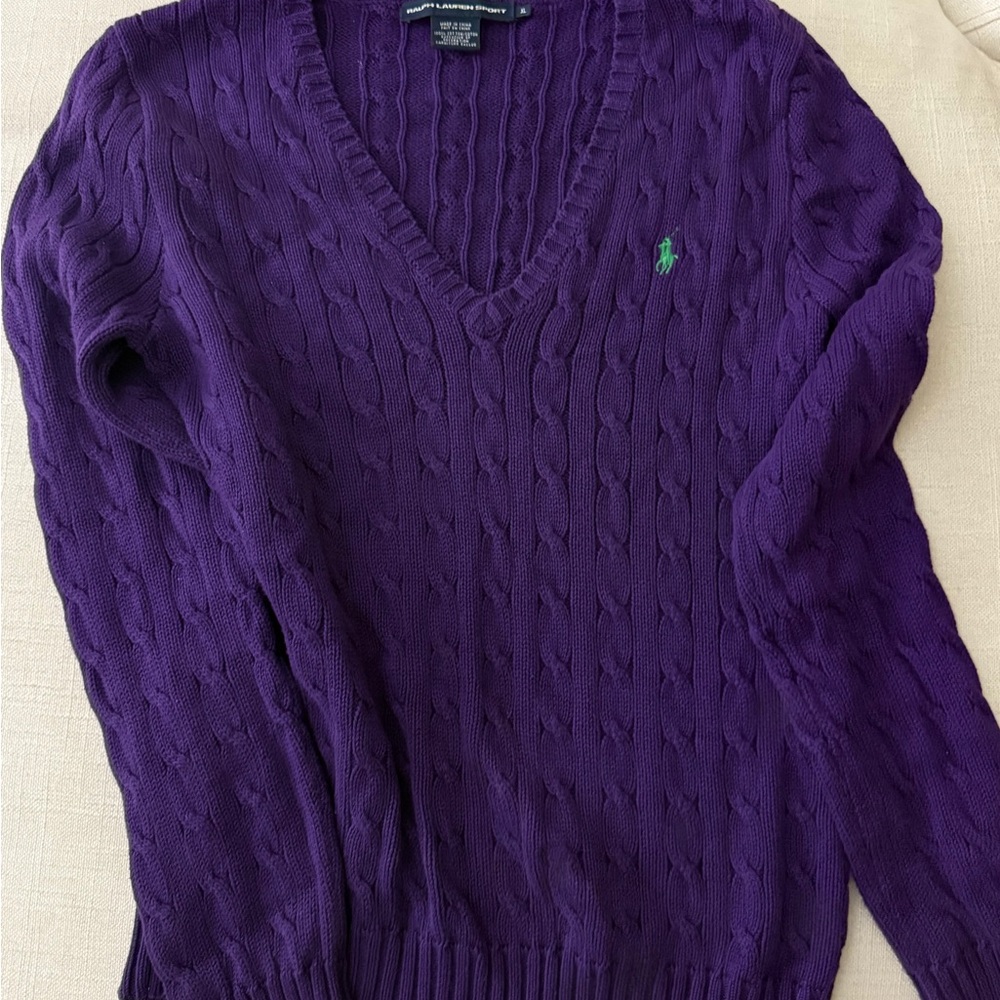 Vintage Rare Ralph Lauren Sport Purple Cable-Knit Sweater XL